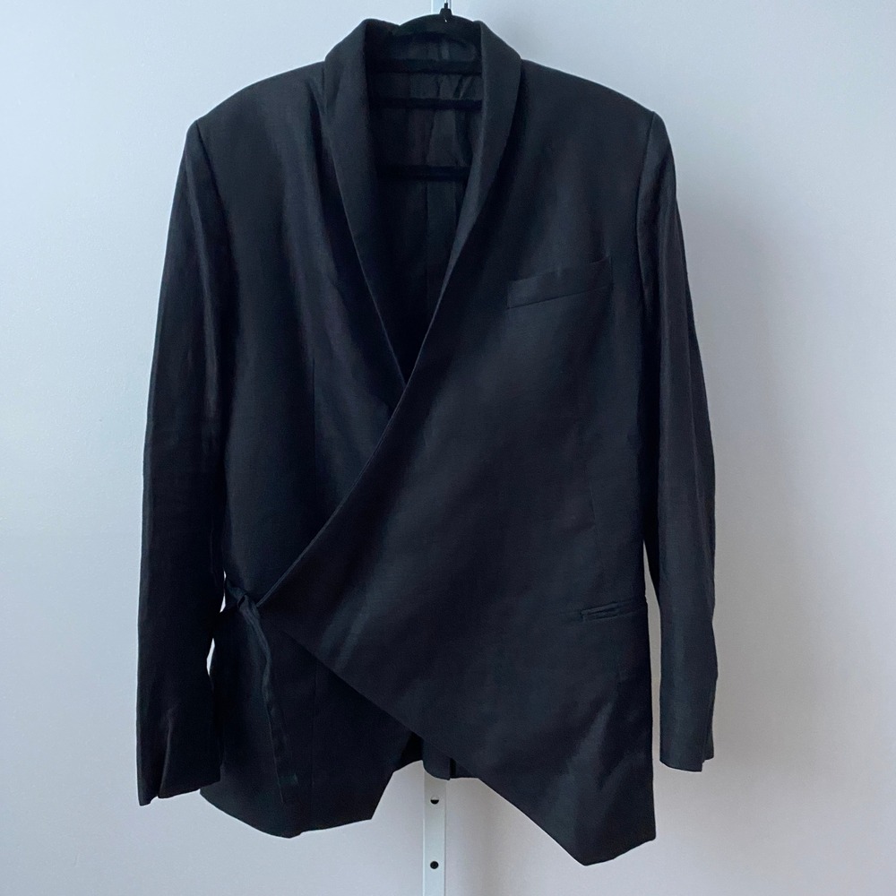 SKINGRAFT Linen Moody Goth Avant Garde Asymmetric Shawl Collar Blazer S Black